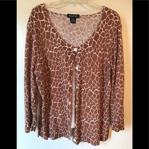 Giraffe print cardigan.